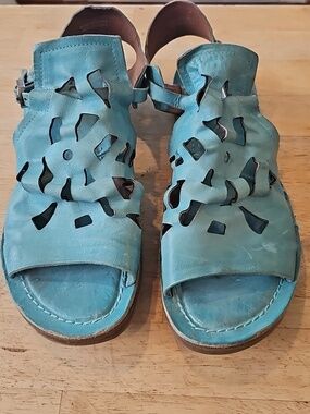 A.S.98 Turquoise Blue Cutout Leather Slingback Sandals EU 41